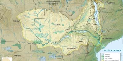 ਨਕਸ਼ਾ ਦੇ Zambia ਦਿਖਾ ਦਰਿਆ ਅਤੇ lakes